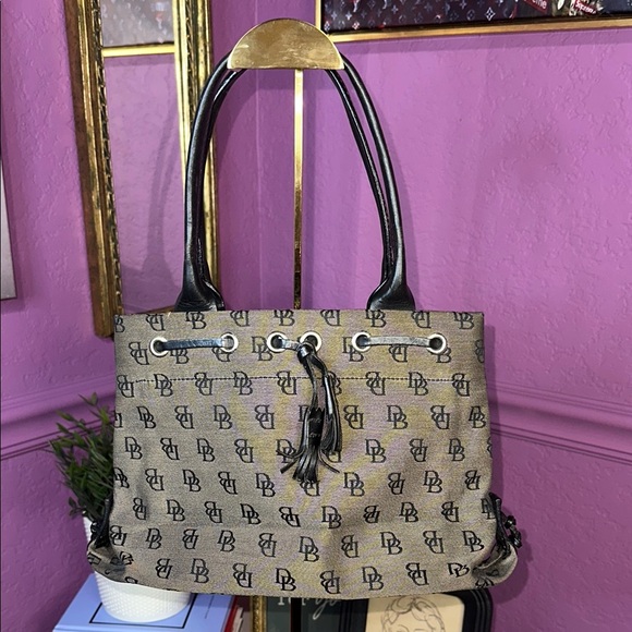 Dooney & Bourke Handbags - Dooney & Bourke Tan and Black Tote Bag with Signature Monogram